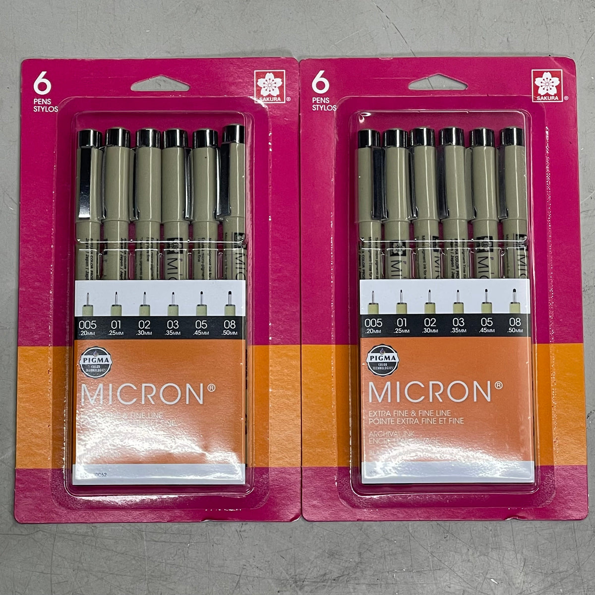 SAKURA (2-PACK) Pigma Micron Pens .2, .25, .3, .35, .45, & .5 mm Black 30062